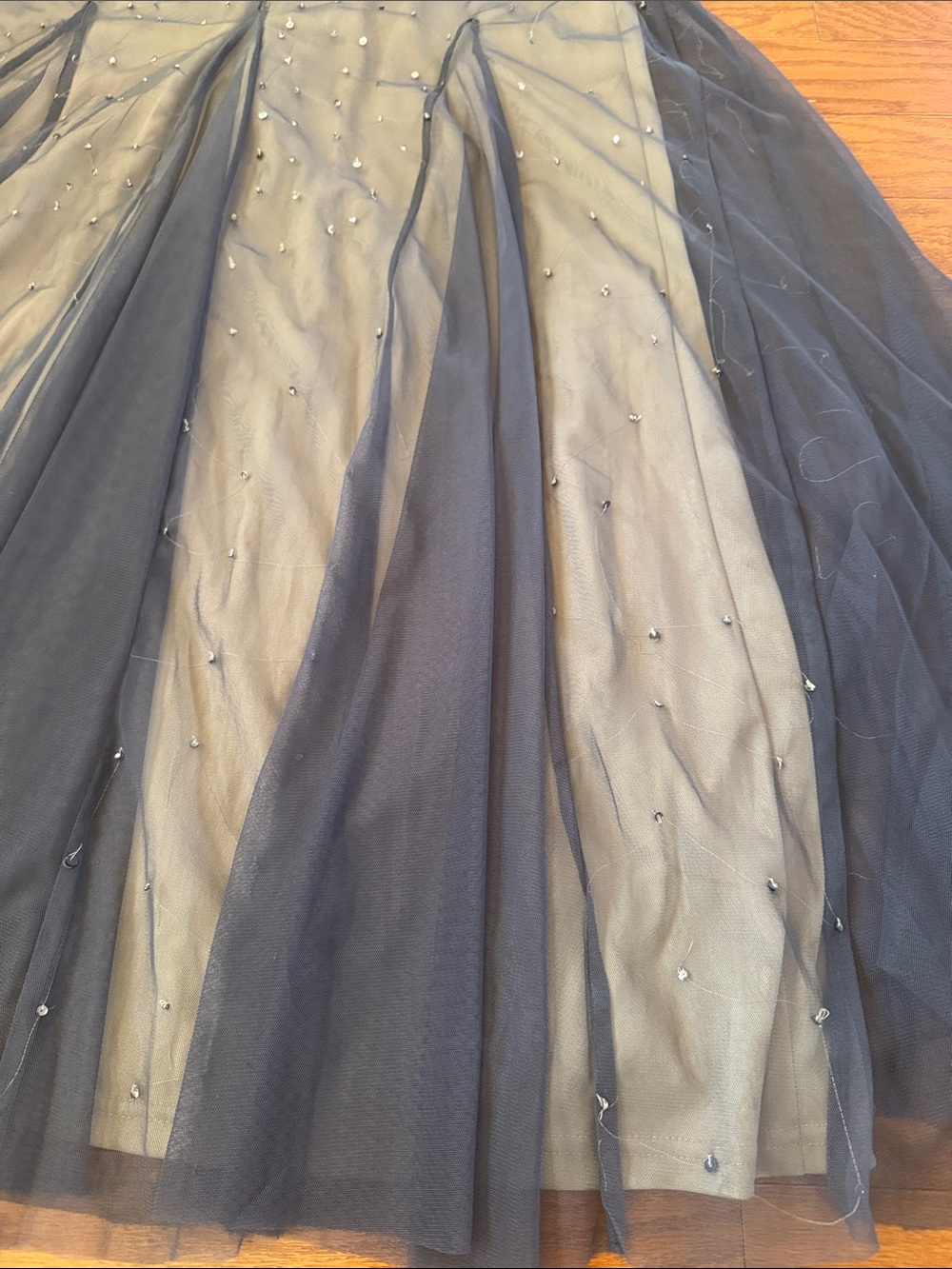 Adrianna Papell beaded mermaid mesh gown in graphite and taupe - Picture 15 of 15